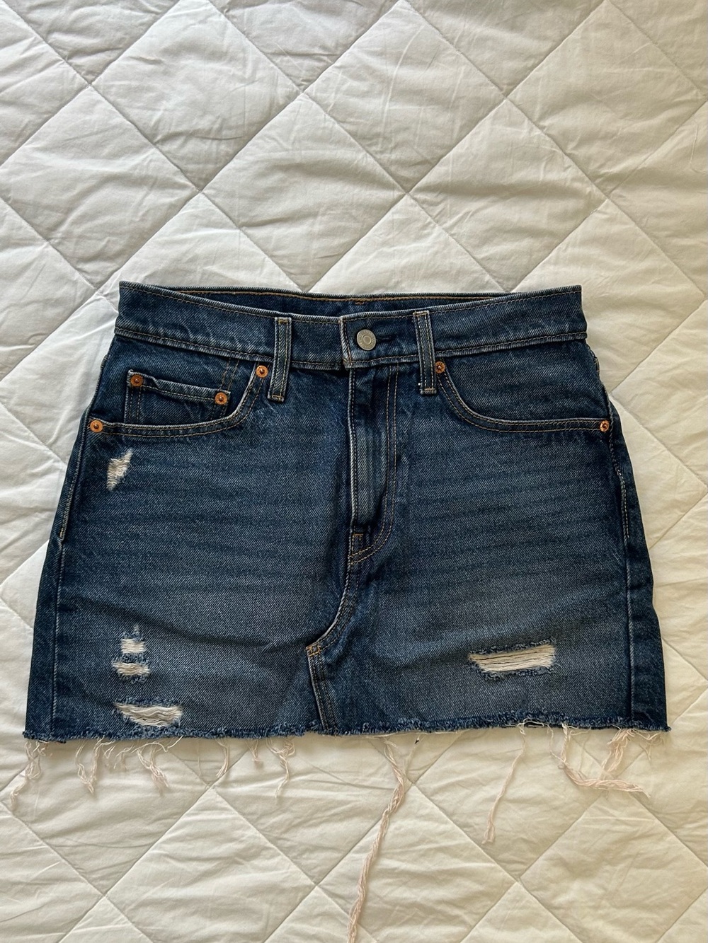 Levi's Dark Blue Distressed Denim Mini Skirt